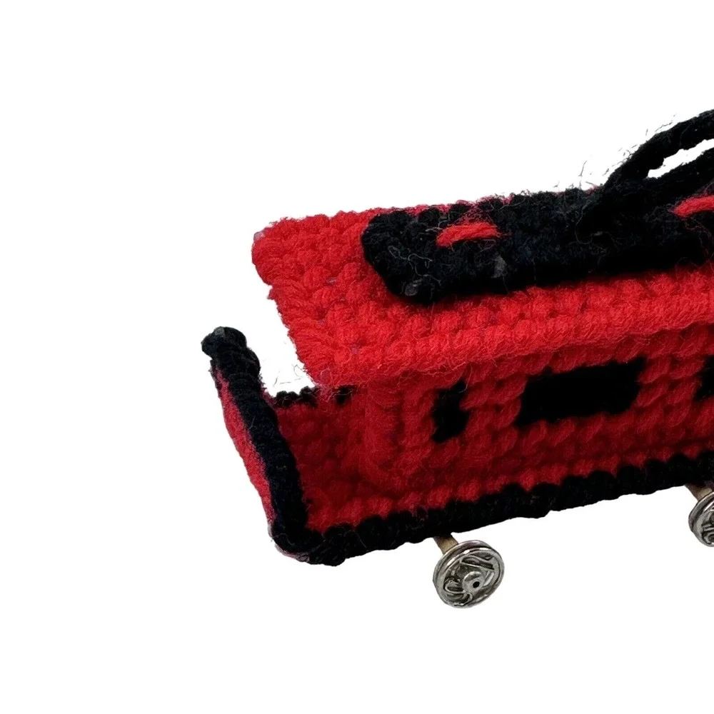 Caboose Train Cross‎ Stitch Christmas Ornament Handmade Red Black Vintage